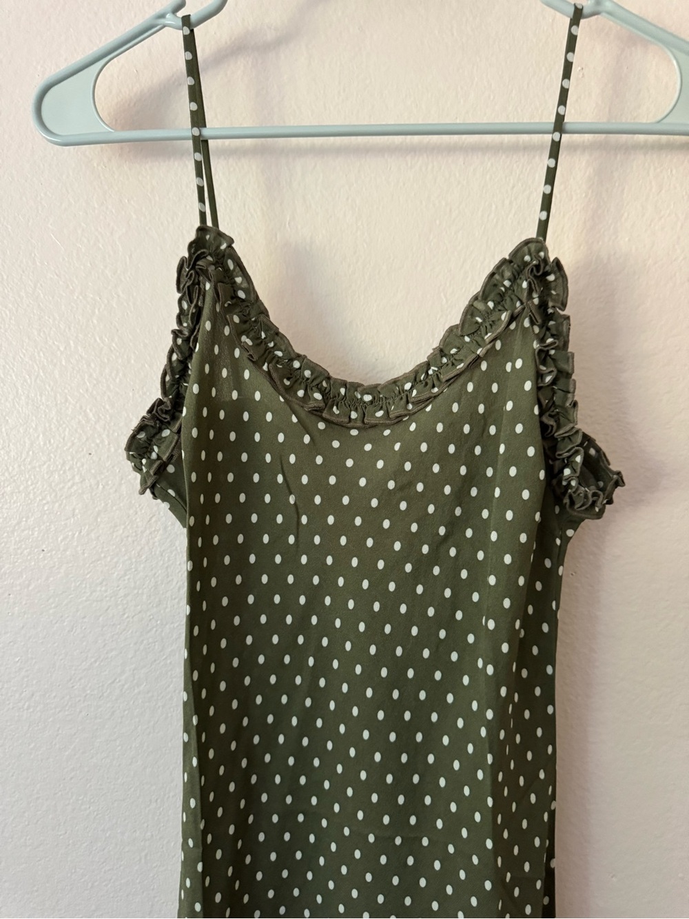 Realisation Par Eliza Dress Khaki Spot Olive Green Polka Dot Slip Dress - Picture 3 of 9
